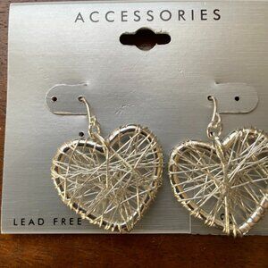 Bundle 3 for $12. Silver Toned Heart Dangle Earrings